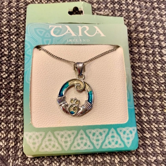 Silver and Blue Circular Pendant Necklace - Picture 1 of 8